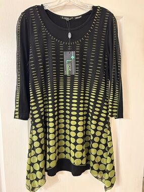 Lior Black & Lime Dot-Gradient Long Sleeve Dress